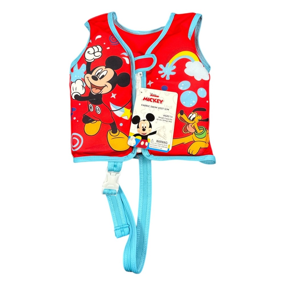 Disney Junior Mickey Mouse Kids Fabric Swim Vest Red Blue Ages 1+ Up to 40 lbs